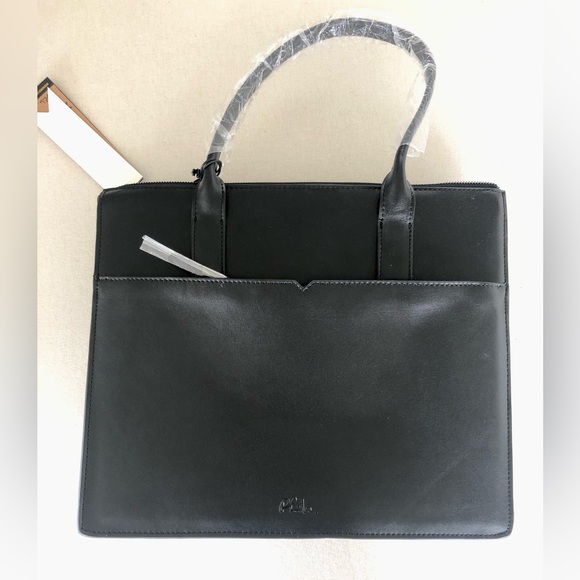 Philo black leather briefcase work bag - Picture 2 of 14